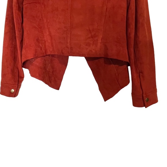 Miss Me Burnt Orange Faux Suede Drapey Collared Short Open Front Western Jacket - Picture 13 of 14